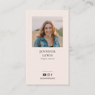 Modern Black & Pink Photo Social Media Business Card