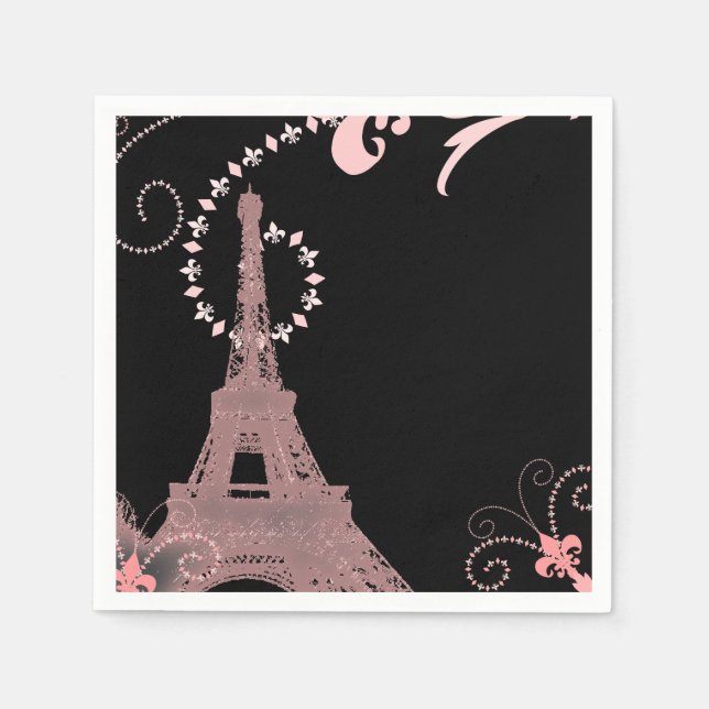 modern black pink vintage Paris Eiffel Tower Napkin (Front)