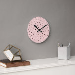 Modern black pink watercolor cute polka dots round clock<br><div class="desc">Modern black and pink watercolor cute polka dots pattern. An elegant,  cute,  stylish modern watercolor hand-painted polka dots design on a pastel pink background. Get this girly,  trendy,  pastel colors,  simple design for her or anyone on any occasion.</div>