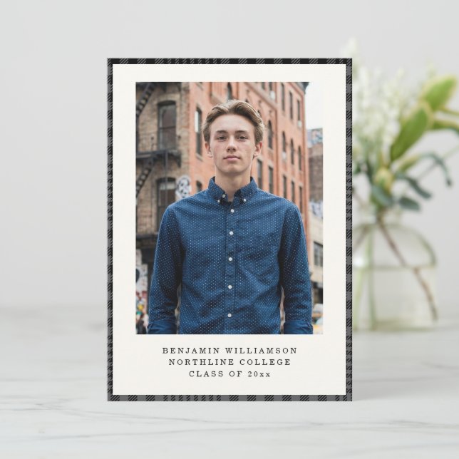 Modern Black Plaid Class of 2026 Photo Graduation Announcement (Standing Front)