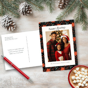 Modern Black Poinsettia Holiday Photo Postcard