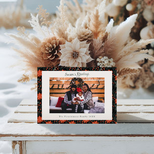 Modern Black Poinsettia One Photo Christmas Holiday Card