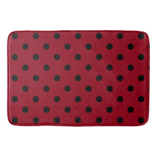Modern Black Polka Dots on Red Bath Mat