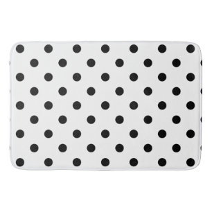 Modern Black Polka Dots on White Bath Mat