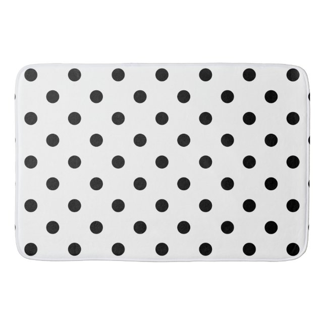 Modern Black Polka Dots on White Bath Mat (Front)