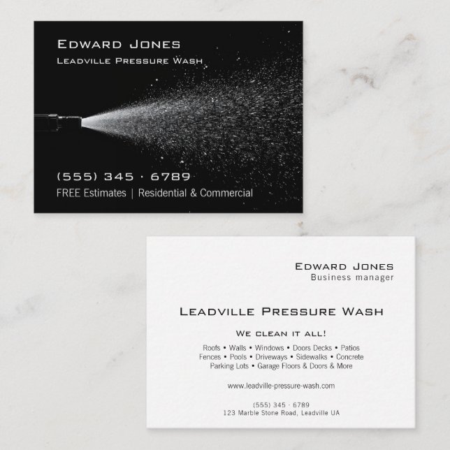Modern Black Power Pressure Wash  Business Card (Front/Back)