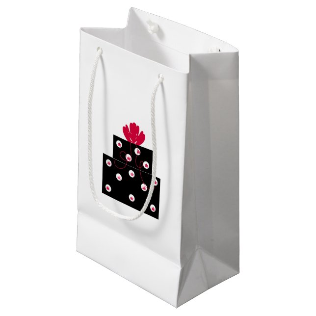 Modern Black Present With Bow Small Gift Bag (Front Angled)