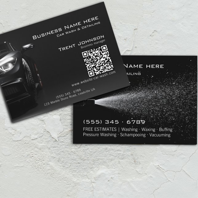Modern Black Pressure Wash Car Detailing QR Business Card (Creator Uploaded)