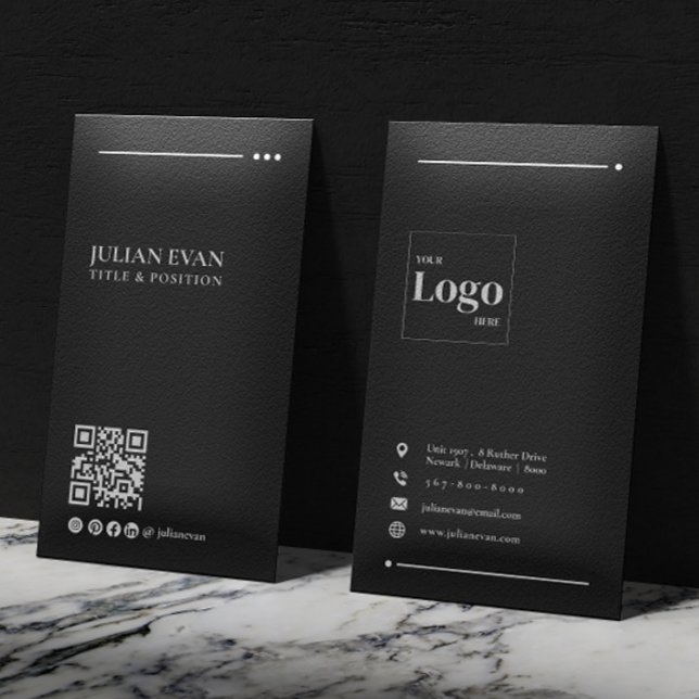 Modern Black Professional LinkedIn QR Code Business Card (Creator Uploaded)