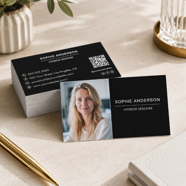 Modern Black Professional Photo QR Code Business Card (Modern Black Professional Photo QR Code Business Card)