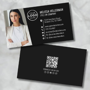 Modern Black Professional QR Code Photo Logo Business Card