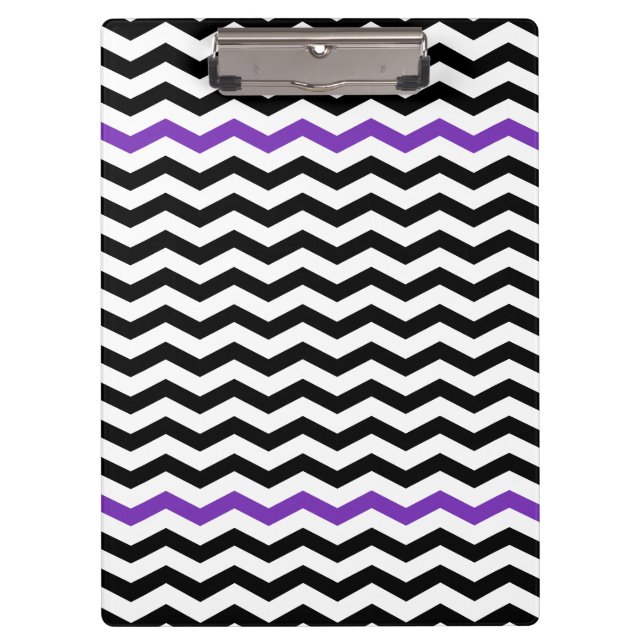 Modern Black & Purple Chevron Zigzag Clipboard (Front)