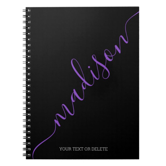 Modern Black Purple Name Monogram Initial Notebook (Front)