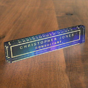 Modern Black Purple Outer Space Nebula Nameplate