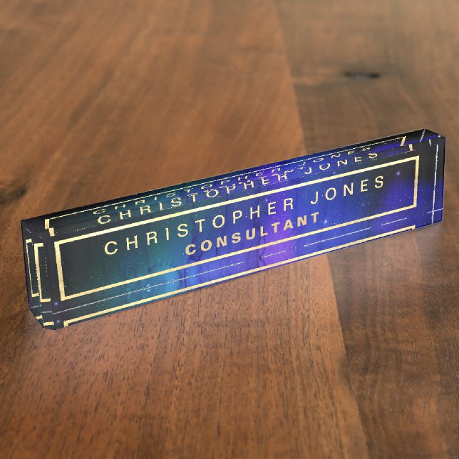 Modern Black Purple Outer Space Nebula Nameplate (Side)
