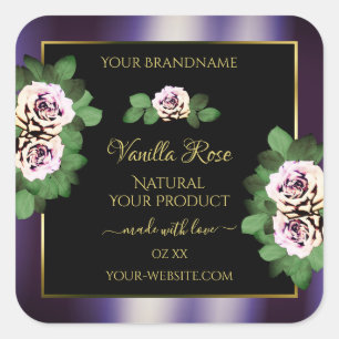 Modern Black Purple Product Labels Floral Roses