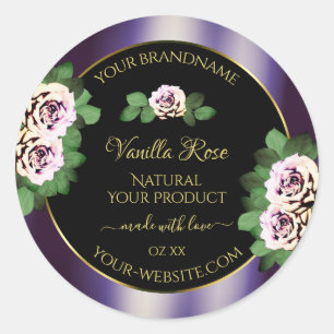 Modern Black Purple Product Labels Floral Roses
