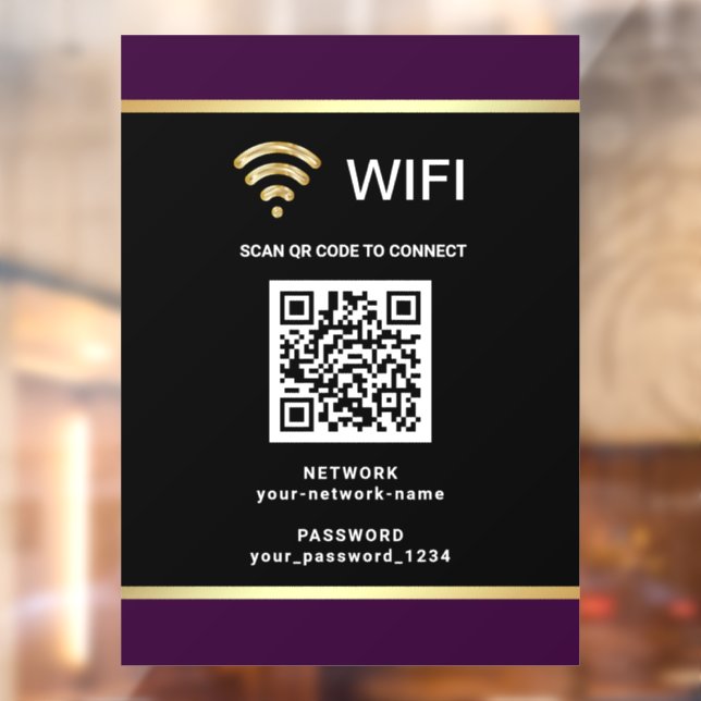 Modern Black Purple QR Code Wifi Network Password Window Cling (Sheet 2)