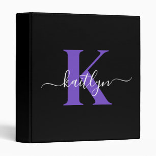 Modern Black Purple Script Monogram Binder