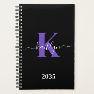 Modern Black Purple Script Monogram Planner