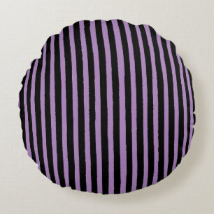 Modern, Black Purple Stripes Round Pillow