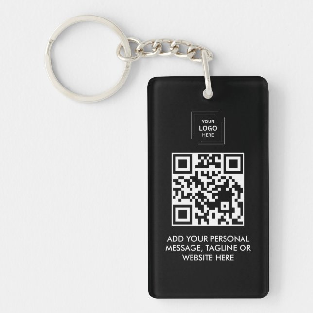 Modern Black QR Business Keychain Design (Front)