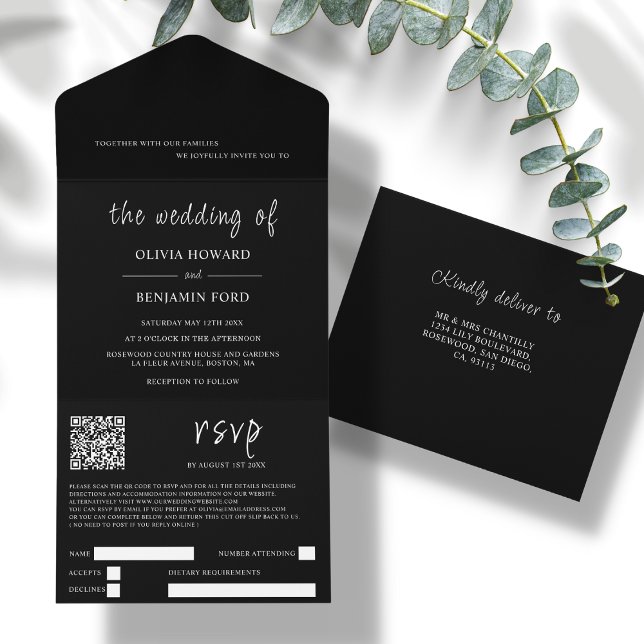 Modern Black QR Code All In One Invitation (Creator Uploaded)