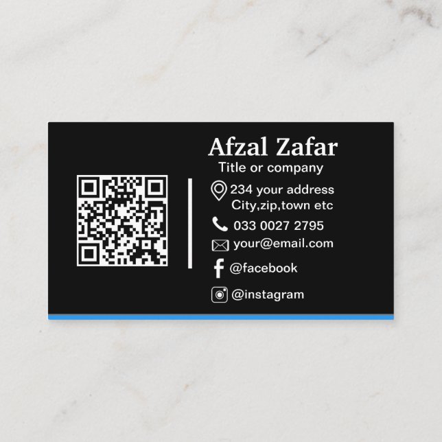 Modern black  qr code and business logo card (Back)
