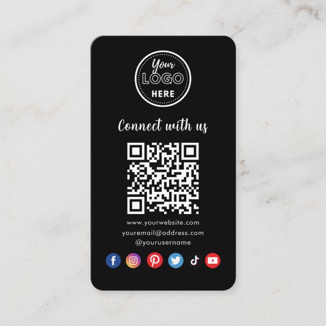 Modern Black QR Code Connect With Us Social Media Enclosure Card (Front)