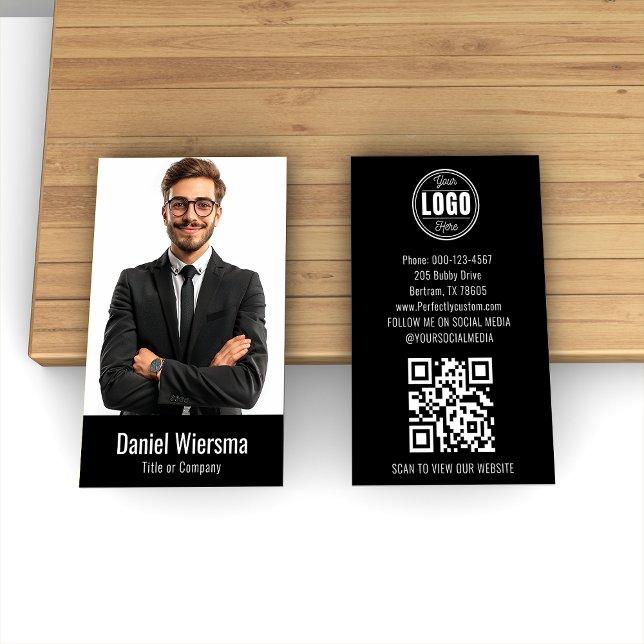 Modern Black QR Code Minimalist Business Card (Creator Uploaded)