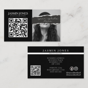 Modern Black QR Code Photo Business Card