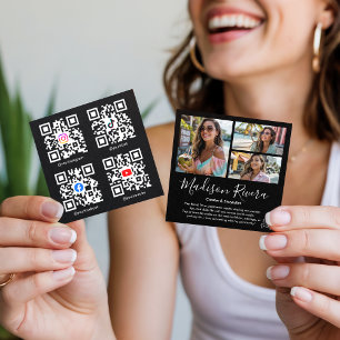 Modern Black QR Code Photo Grid Content Creator Square Business Card