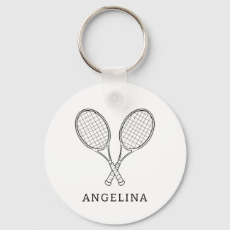 Modern Black Racket Personalized Name Tennis Lover Keychain