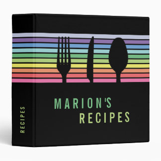 Modern Black Rainbow Cutlery Cooking Recipe Binder