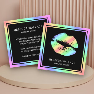 Modern Black Rainbow Lips Makeup Artist Square Business Card