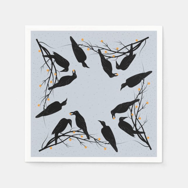 Modern Black Ravens Minimalist Pattern Napkin (Front)