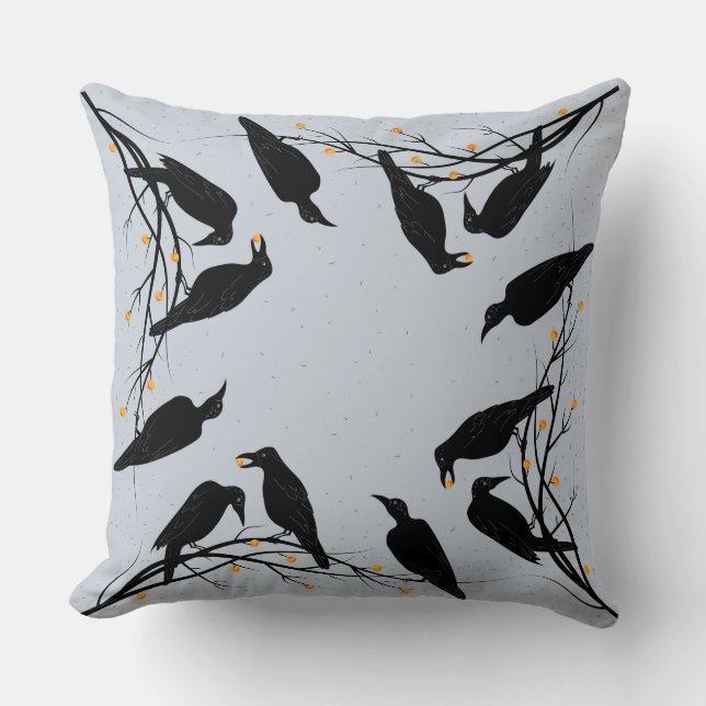 Modern Black Ravens Minimalist Pattern Throw Pillow (Front)