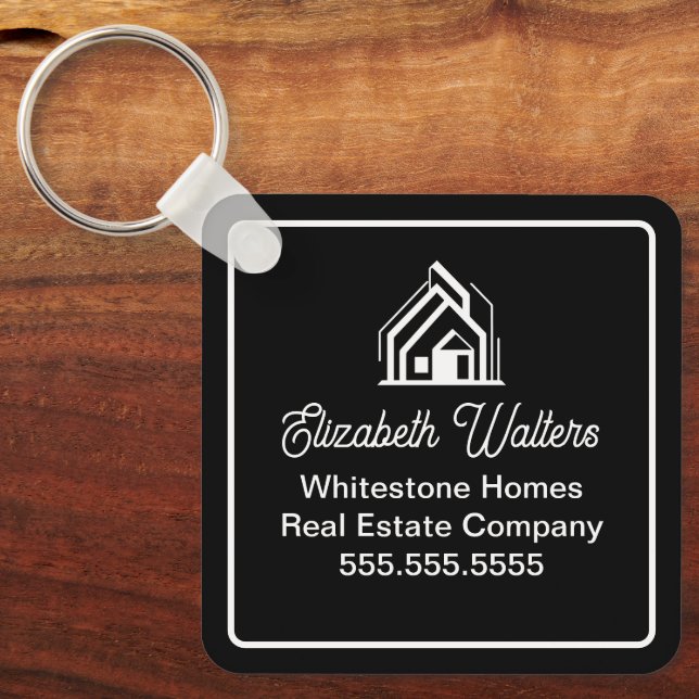 Modern Black Real Estate Company Custom Realtor Keychain (Front)