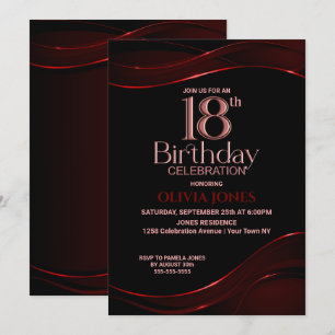 Modern Black Red 18th Birthday Party Invitation