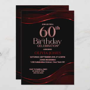 Modern Black Red 60th Birthday Party Invitation