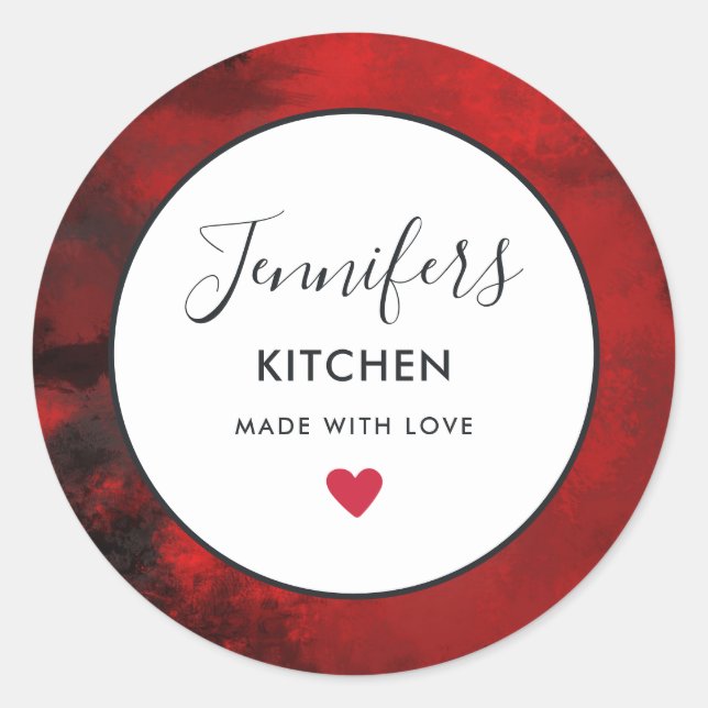 Modern Black & Red Abstract Kitchen Classic Round Sticker (Front)