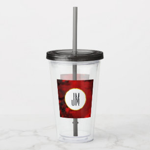 Modern Black & Red Abstract Monogram Acrylic Tumbler