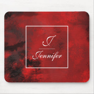 Modern Black & Red Abstract - Monogram Mouse Pad
