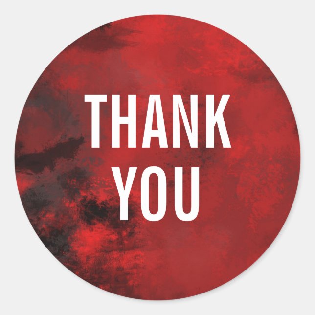Modern Black & Red Abstract - Thank You Classic Round Sticker (Front)