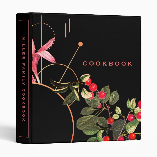 Modern Black & Red Cherries Cookbook Binder (Front/Spine)