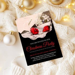 Modern Black & Red Christmas Party Invitation