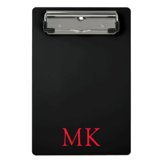 Modern Black Red Monogram Initials Mini Clipboard