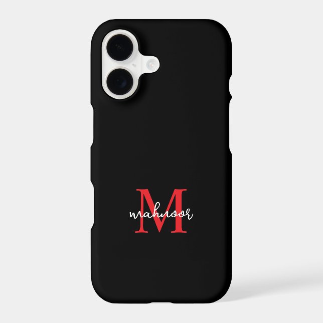Modern Black Red personaized Monogram Phone Case  (Back)