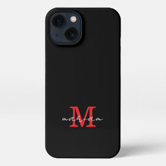 Modern Black Red Personalized Monogram Phone Case