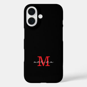 Modern Black Red Personalized Monogram Phone Case